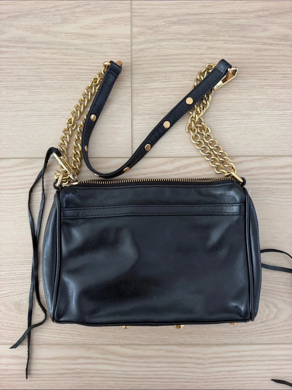 Rebecca Minkoff Mini Mac Black Leather Shoulder Bag with Gold Chain